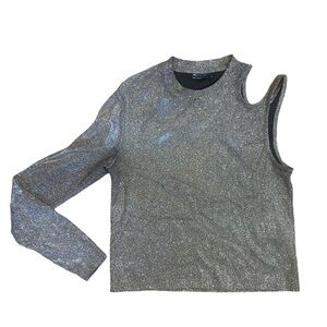 ASOS Design Silver Metallic One Shoulder Cut Out Top Medium
